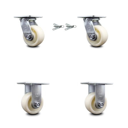 Service Caster 4 Inch Nylon Caster Set with Roller Bearing 2 Swivel Lock 2 Rigid SCC-30CS420-NYR-BSL-2-R-2